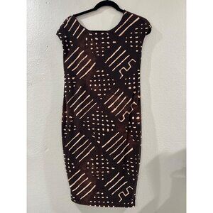 Lauren Ralph Lauren midi Dress Tribal Print size small XS boxy brown